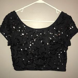 Black sequined crop top